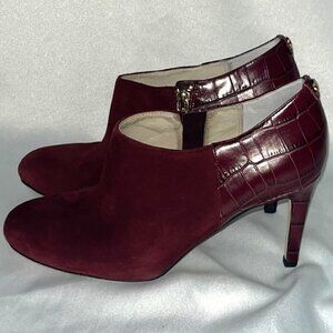 Michael Kors Sammy Ankle Boot Merlot Suede Embossed Leather Heeled Bootie Size 8
